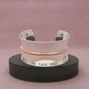 Tiffany & Co. Sterling Silver Rubedo 1837 Collection Cuff Bracelet Size 6.25in